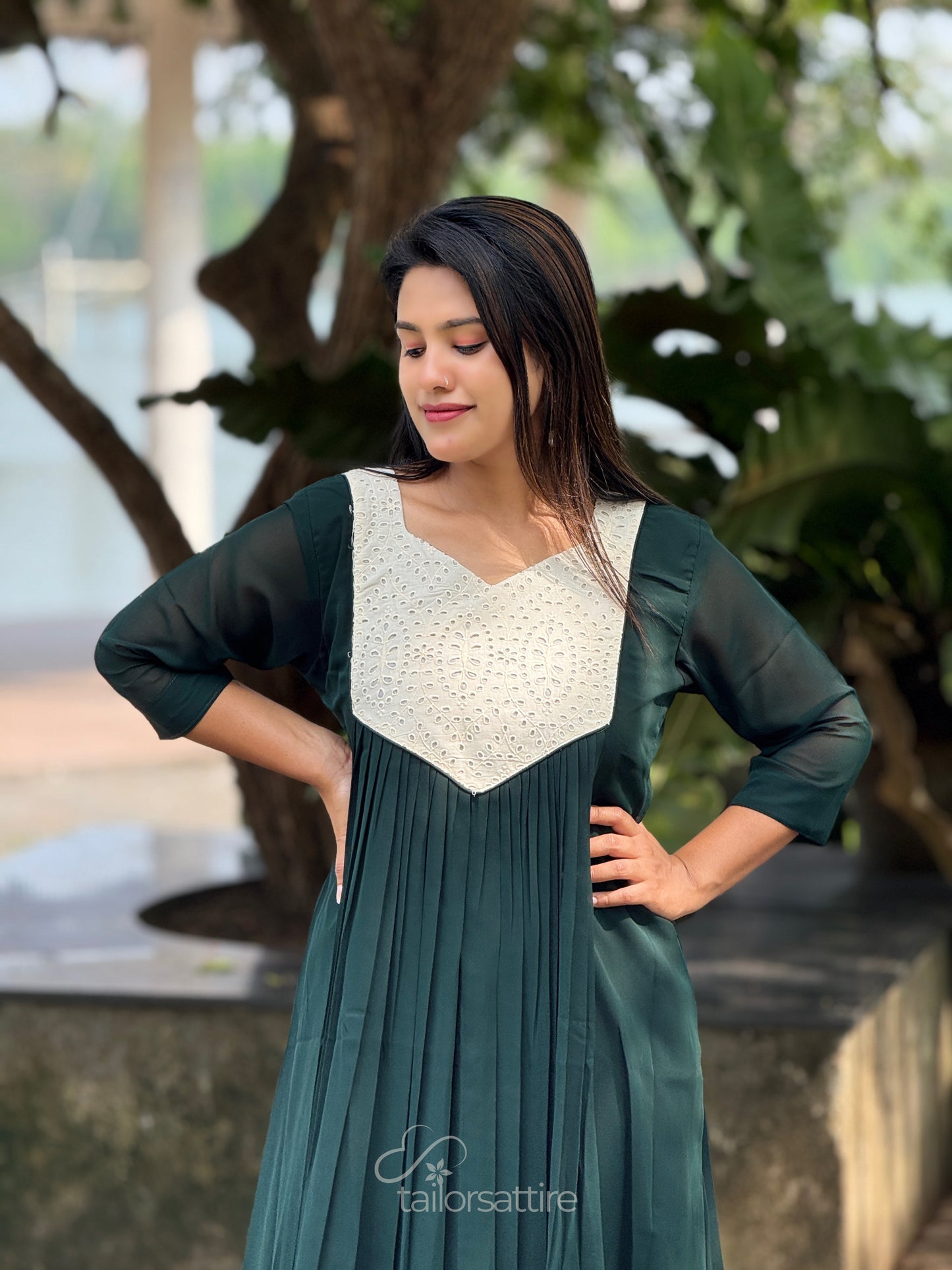 Dark Green Georgette Kurti