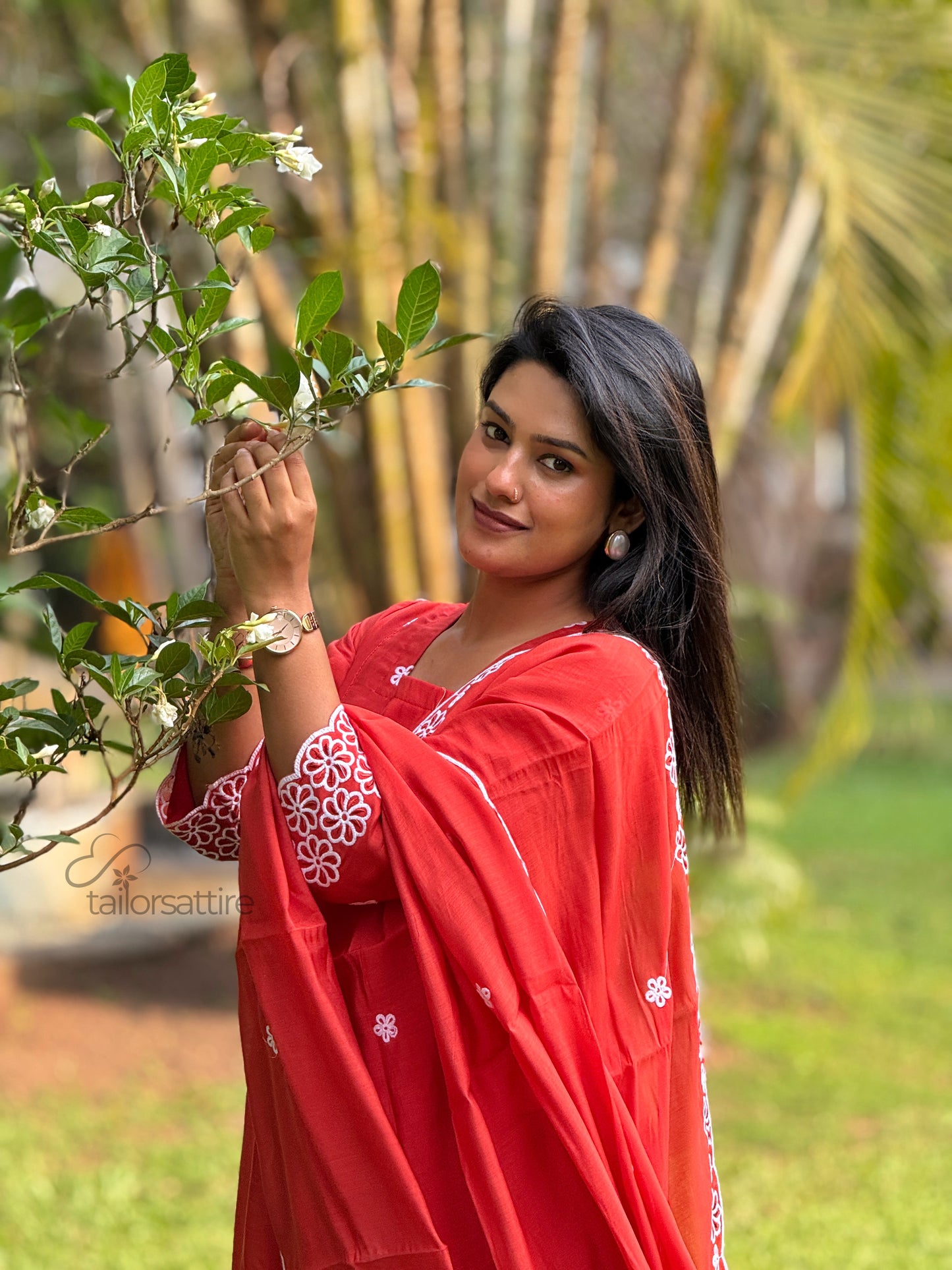 Rust Orange Mulchanderi Kurti Set