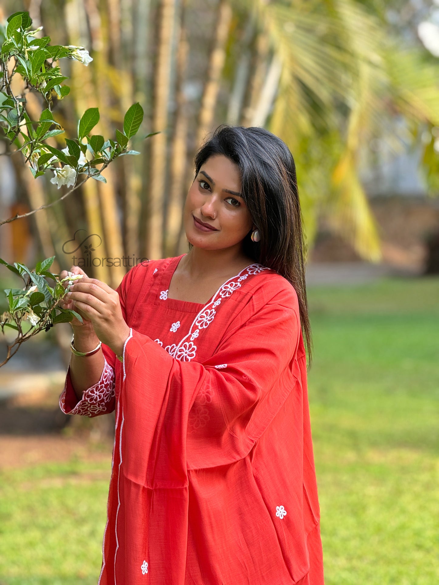 Rust Orange Mulchanderi Kurti Set