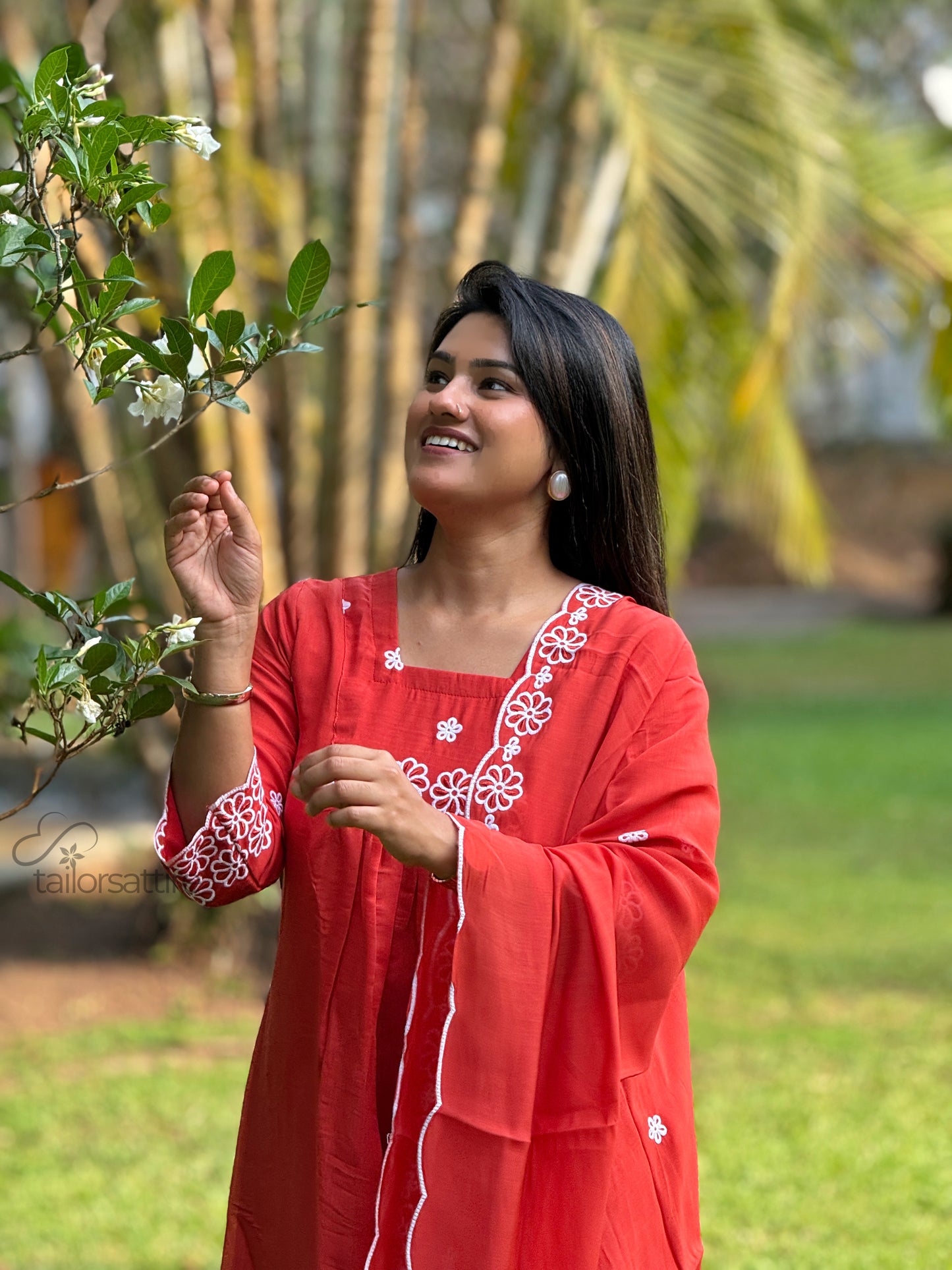 Rust Orange Mulchanderi Kurti Set