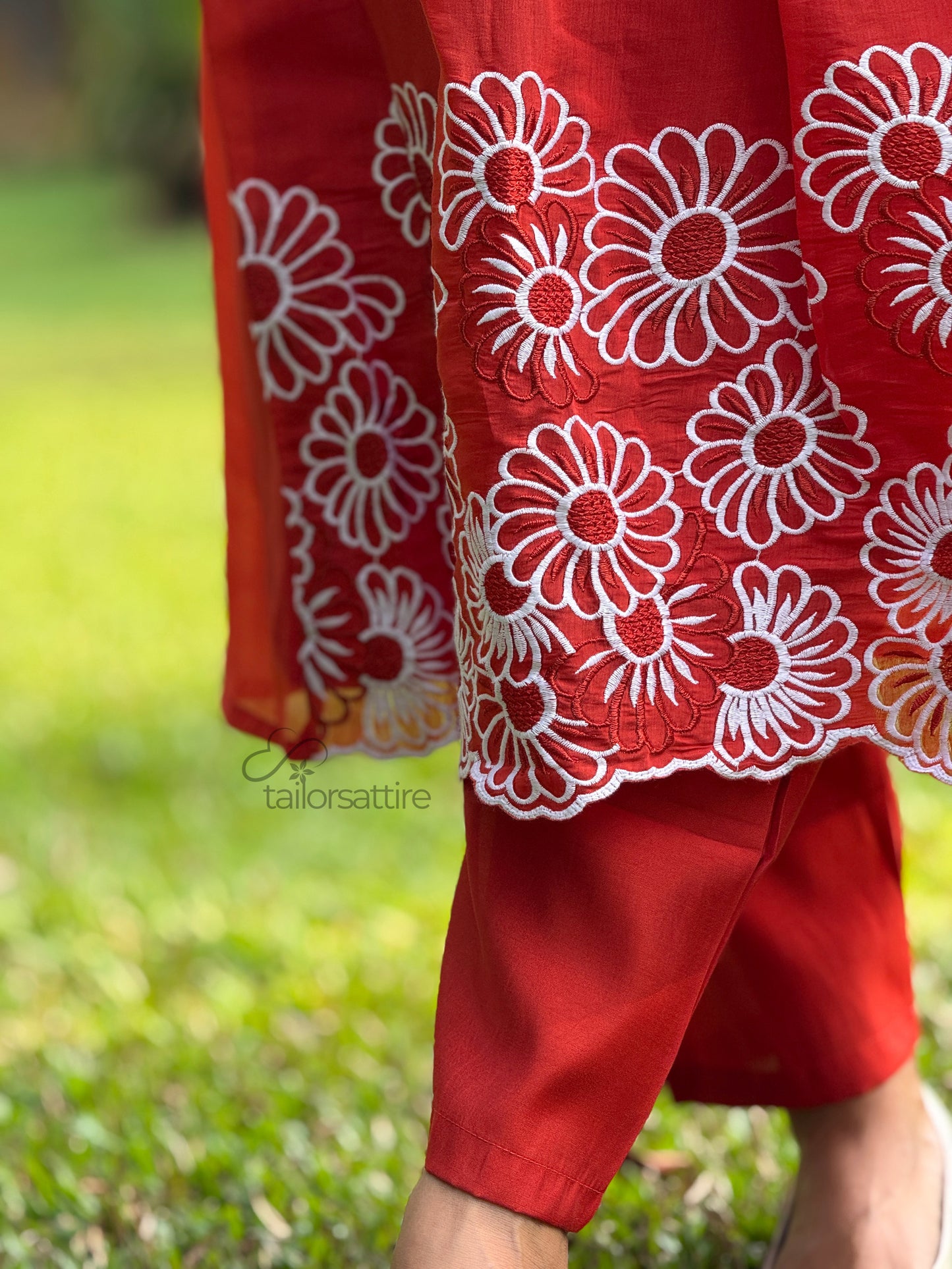 Rust Orange Mulchanderi Kurti Set