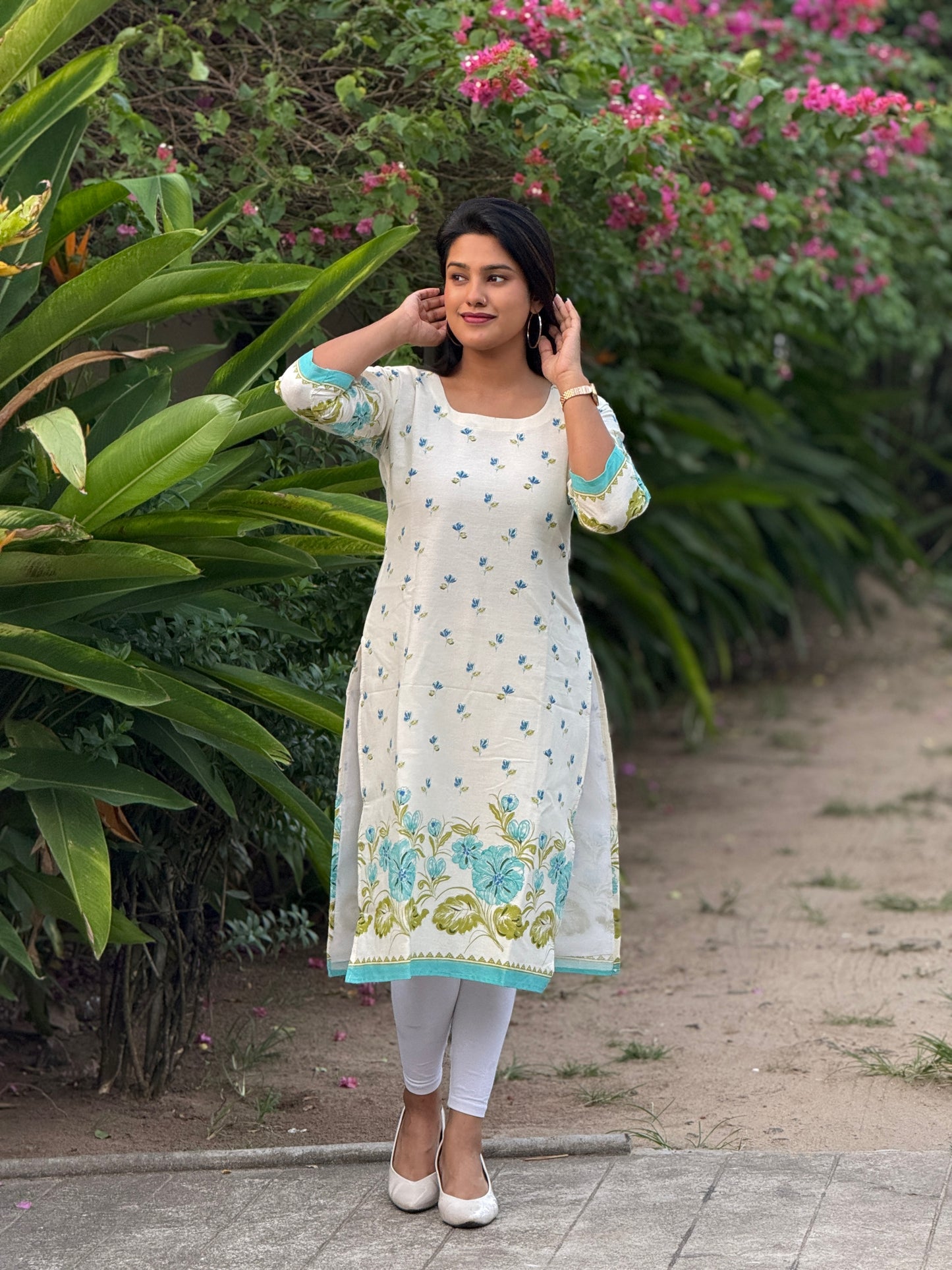 Blue and Green Floral Print Kurti